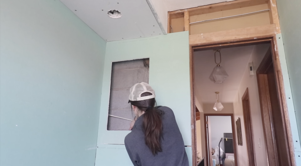 hanging the cubby piece of drywall